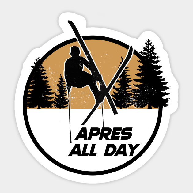 Apres all day skiing ski jump mountains 80's sports Sticker by Captain-Jackson